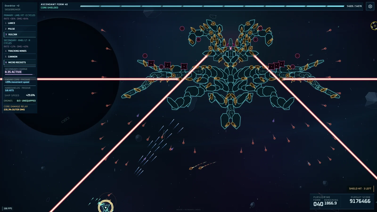 A giant space boss firing lasers in Endgegner4Ever2