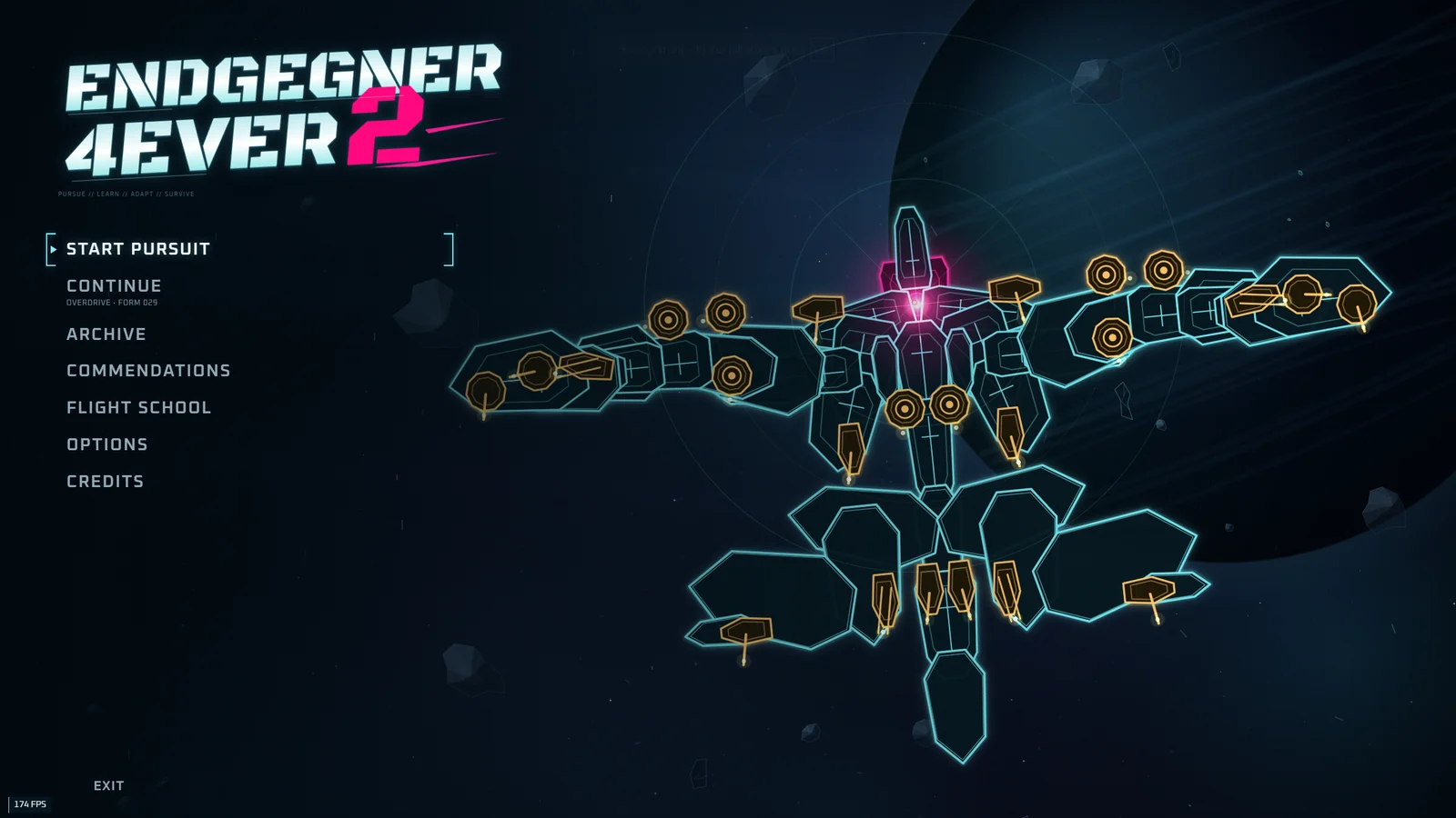 Endgegner4Ever2 title screen with a large space boss