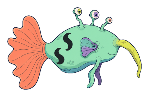 Plibble, a mint-green Floater with a coral tail and curious eye stalks