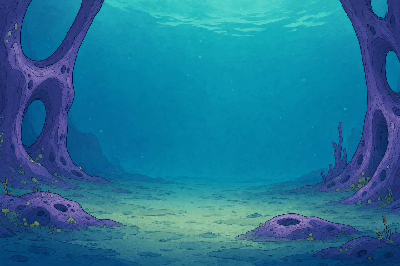 A sheltered underwater grotto surrounded by rock